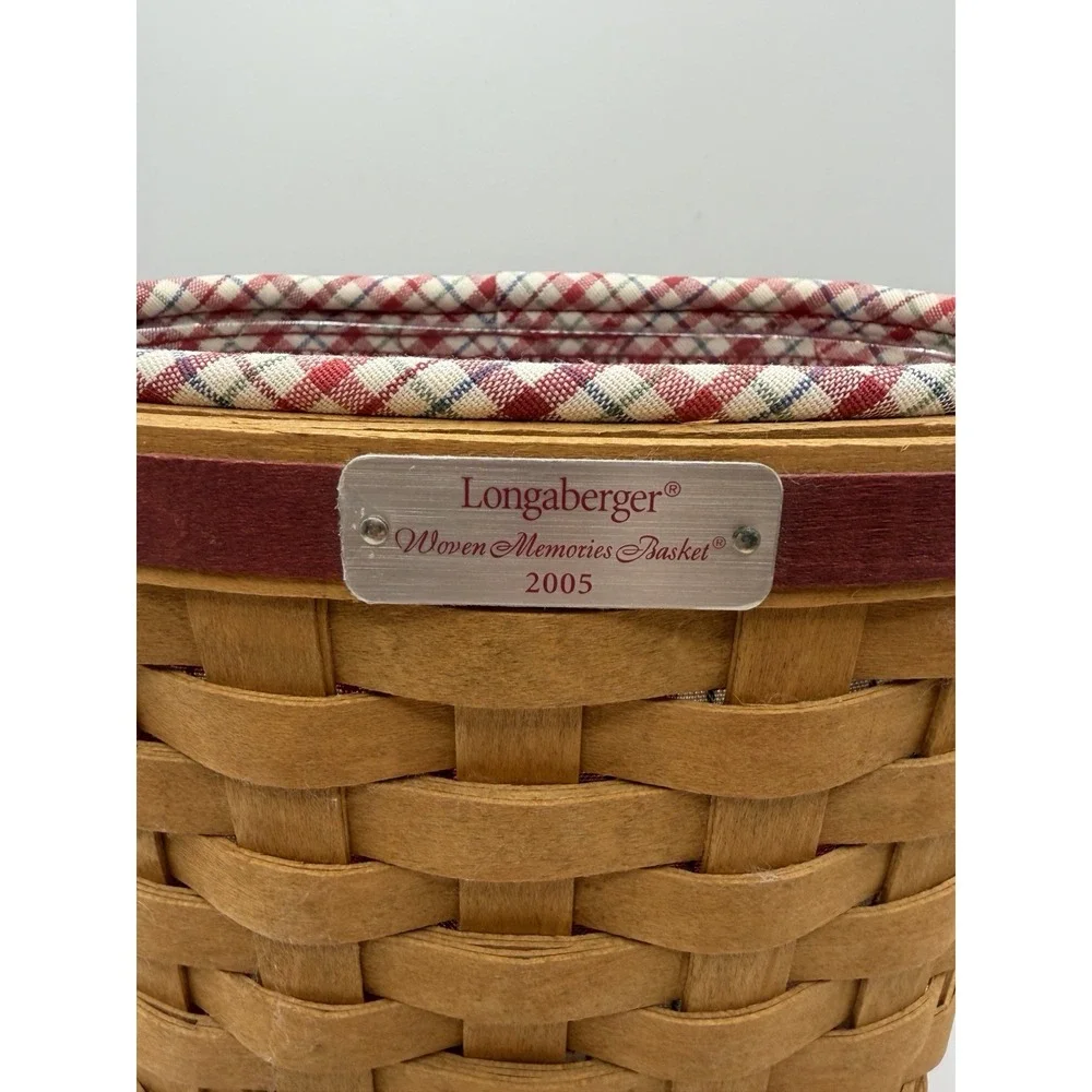 Longaberger Woven Memories Basket 2005 Cherry Red Plaid Liner Protector